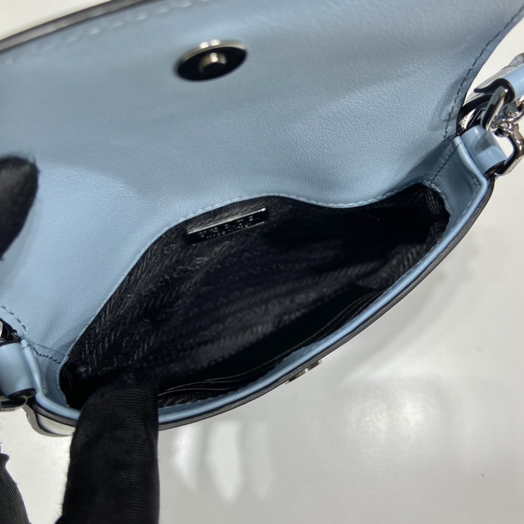 Prada Cleo Brushed Leather Shoulder Bag With Flap Light Blue 1BH188